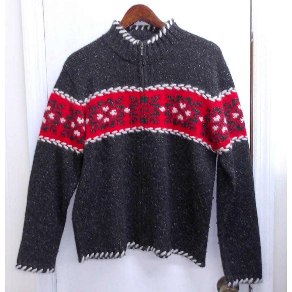 Eagles Eye Womens L Lambswool Silk Blend Fair Isle Snowflake Zip Sweater /#26204